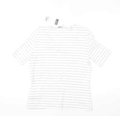 Betty Barclay Women’s Grey Striped Beaded Cotton T-Shirt Size 16