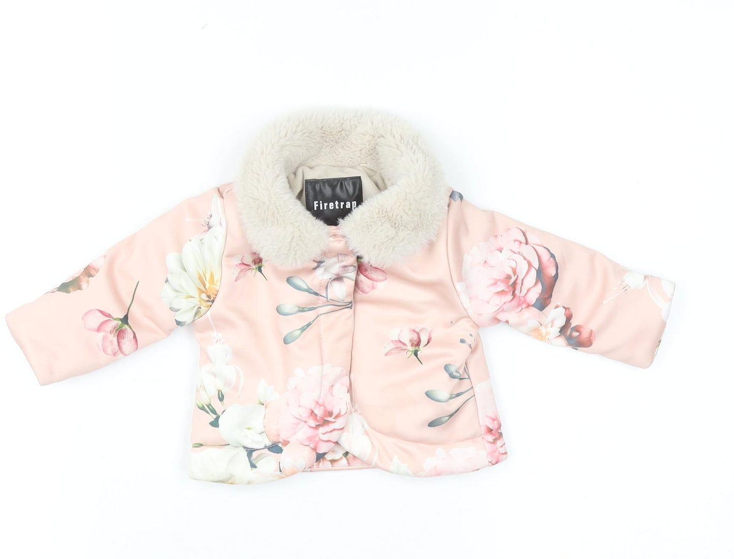 Firetrap Baby Girls Pink Floral Faux Fur Collar Puffer Jacket 0-6 Months