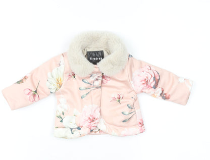 Firetrap Baby Girls Pink Floral Faux Fur Collar Puffer Jacket 0-6 Months