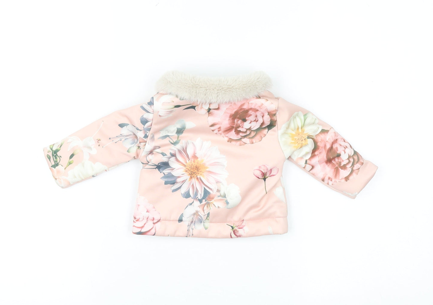 Firetrap Baby Girls Pink Floral Faux Fur Collar Puffer Jacket 0-6 Months