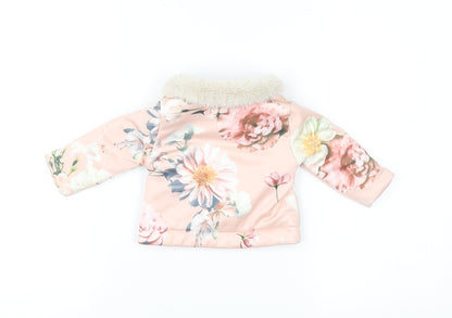 Firetrap Baby Girls Pink Floral Faux Fur Collar Puffer Jacket 0-6 Months