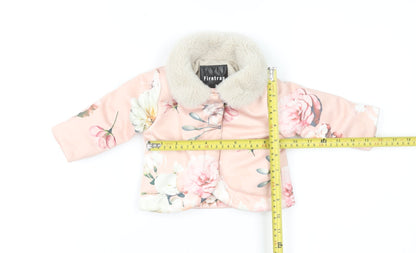 Firetrap Baby Girls Pink Floral Faux Fur Collar Puffer Jacket 0-6 Months