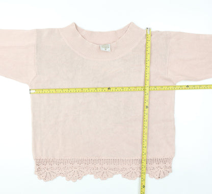 River Island Women's Pink Cotton Crochet Hem Jumper Size 10