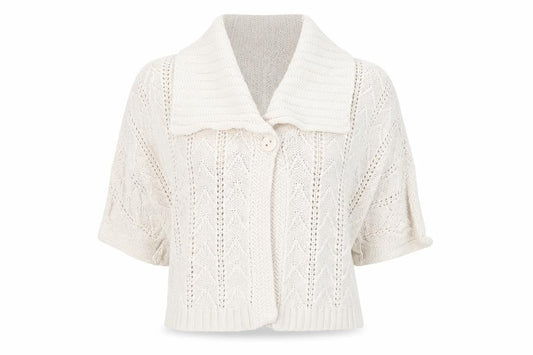 RJR.John Rocha Roch John Rocha Women Ivory Size 12 Knit Short Sleeve Cardigan