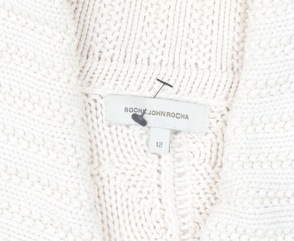 Roch John Rocha Women Ivory Size 12 Knit Short Sleeve Cardigan