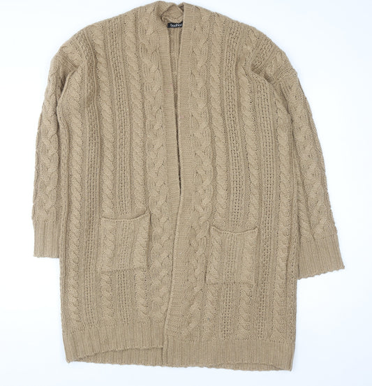 Boohoo Women Beige Cable-Knit Cardigan S/M Long Sleeve Open Front