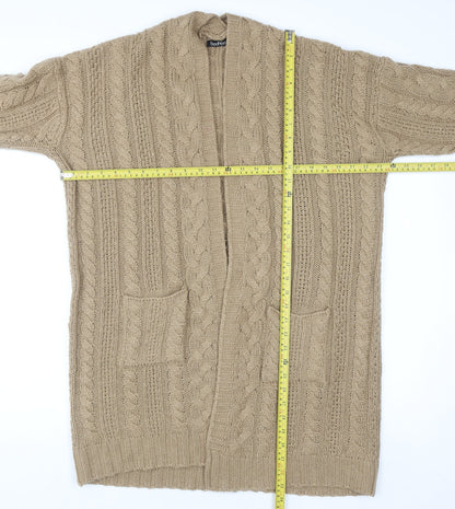 Boohoo Women Beige Cable-Knit Cardigan S/M Long Sleeve Open Front
