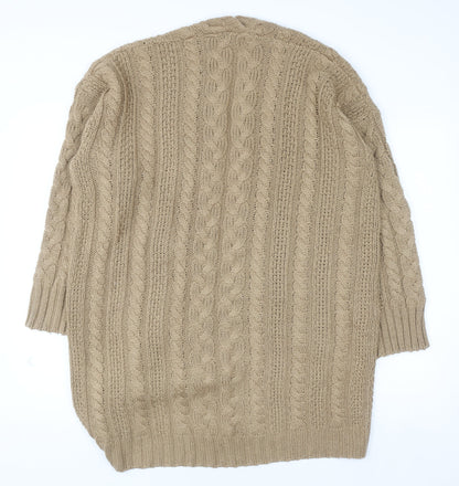 Boohoo Women Beige Cable-Knit Cardigan S/M Long Sleeve Open Front