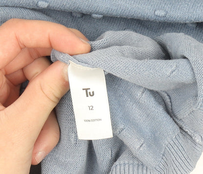 Tu Women Blue Cotton Knit Pullover Jumper Size 12