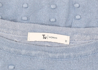 Tu Women Blue Cotton Knit Pullover Jumper Size 12