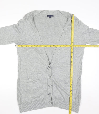 GAP Women Grey Cotton Blend Long Sleeve Button Cardigan L