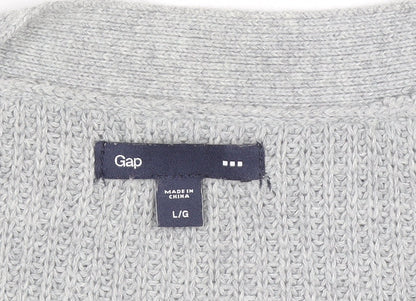 GAP Women Grey Cotton Blend Long Sleeve Button Cardigan L