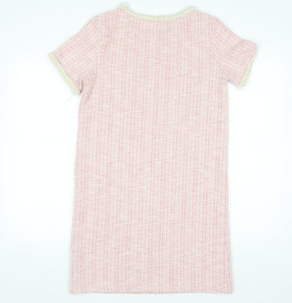 Orsay Women's Pink Beaded Tweed Shift Dress Size S