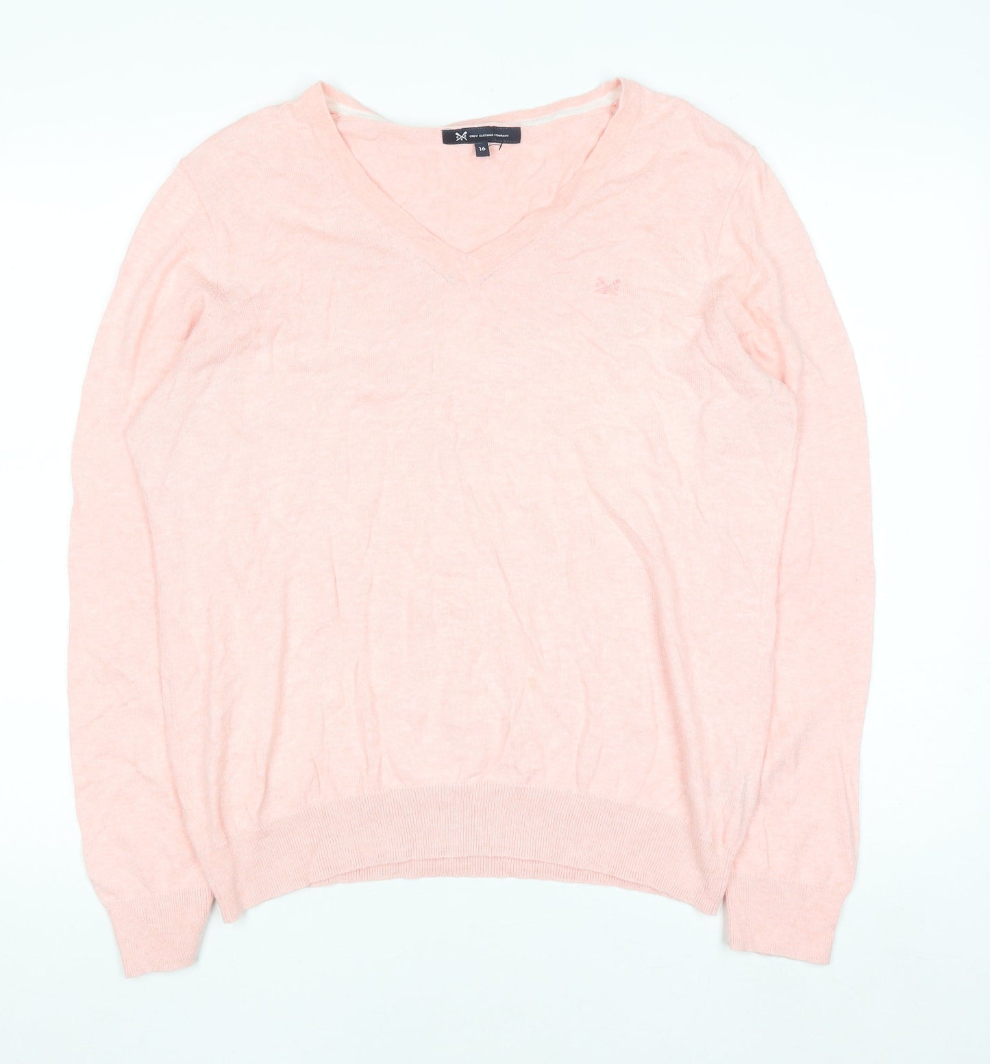 Crew Clothing Company Women's Pink V-Neck Cotton Cashmere Jumper Size 16