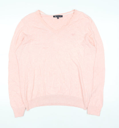 Crew Clothing Company Women's Pink V-Neck Cotton Cashmere Jumper Size 16