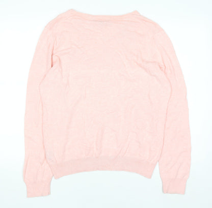 Crew Clothing Company Women's Pink V-Neck Cotton Cashmere Jumper Size 16