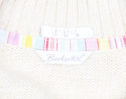 Berkertex Women's Ivory Full Zip High Neck Knit Jumper Size 14-16