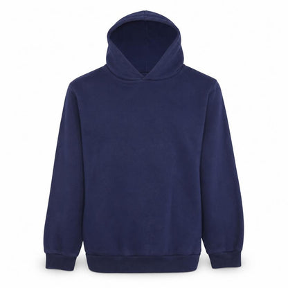 Front view of Puma boys’ blue pullover hoodie 12 years graphic logo fleece sweatshirt