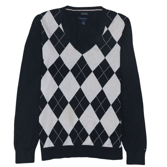 Tommy Hilfiger Men's Blue Argyle V-Neck Cotton Jumper M