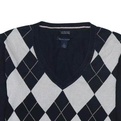 Tommy Hilfiger Men's Blue Argyle V-Neck Cotton Jumper M