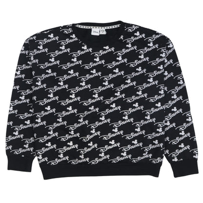 Disney Womens Black XL Crew Neck Pullover Sweatshirt Mickey Logo Print