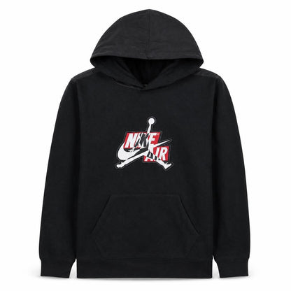 Front view of Jordan Nike Air boys’ black pullover hoodie, size 12-13, years cotton blend