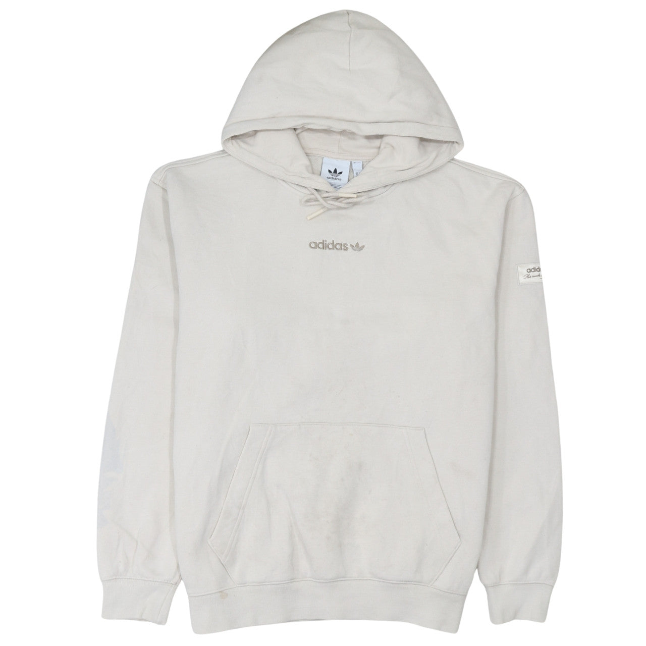 Adidas Men's Beige Pullover Hoodie Size M Logo Fleece Sweatshirt