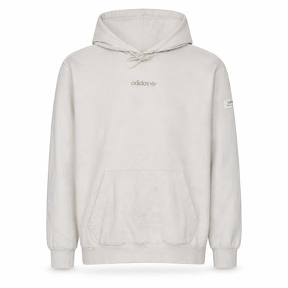Front view of Adidas Men's Beige Pullover Hoodie, size M, Logo Fleece Sweatshirt