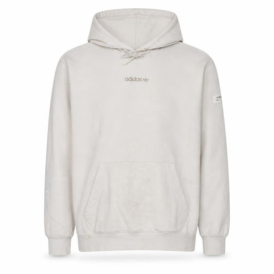Front view of Adidas Men's Beige Pullover Hoodie, size M, Logo Fleece Sweatshirt