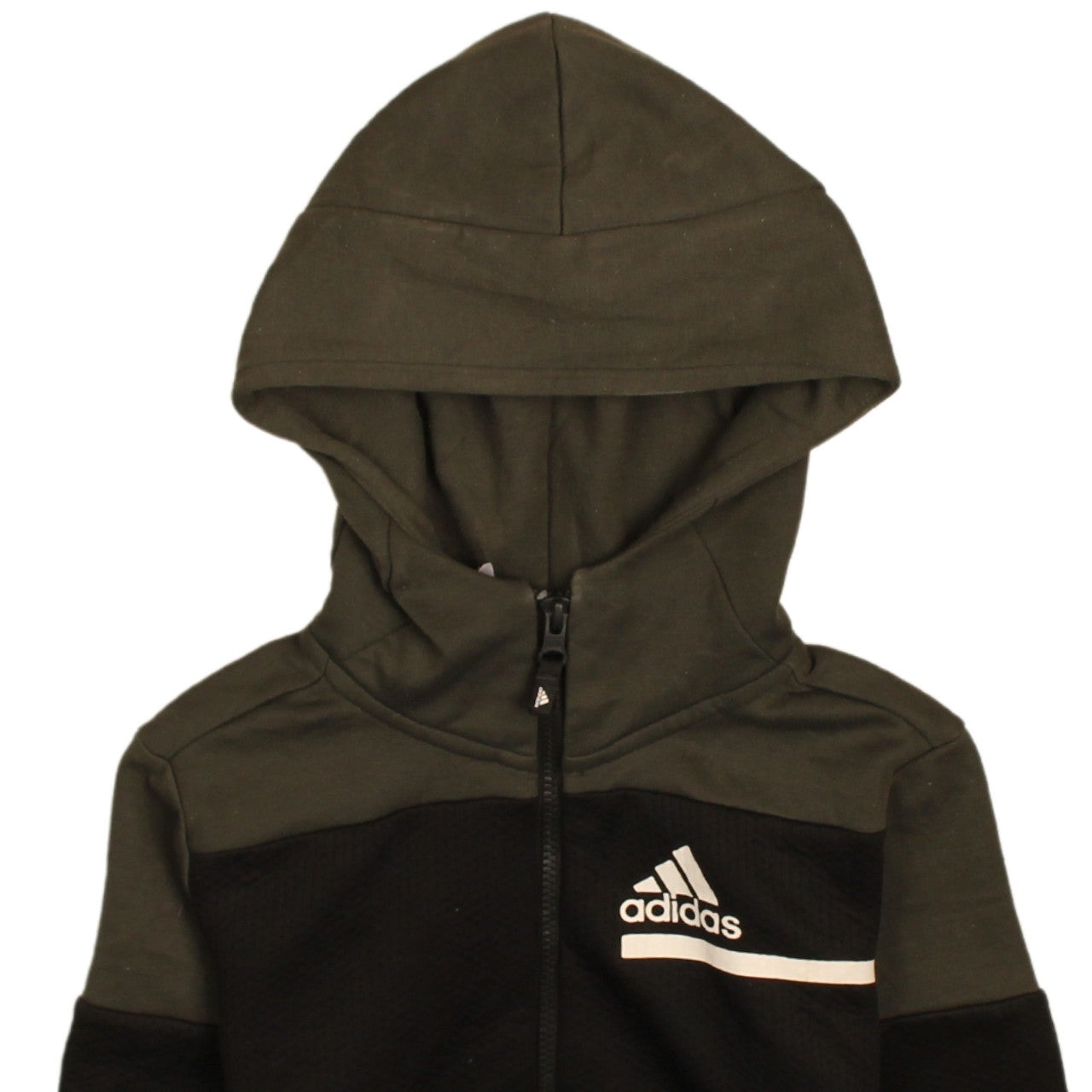 Adidas Boys Black & Khaki Full Zip Hoodie 7-8 Years Hooded Sweatshirt