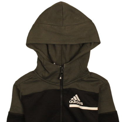 Adidas Boys Black & Khaki Full Zip Hoodie 7-8 Years Hooded Sweatshirt