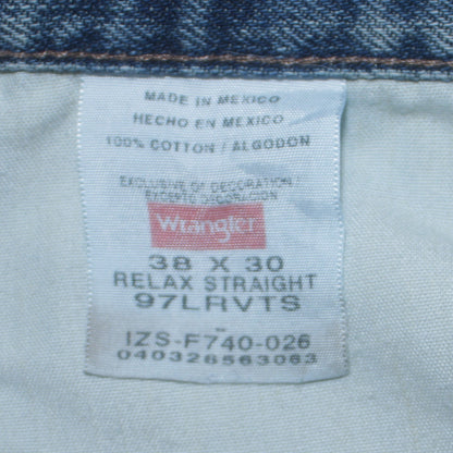 Wrangler Men's Blue Relaxed Straight 38x30 Denim Jeans