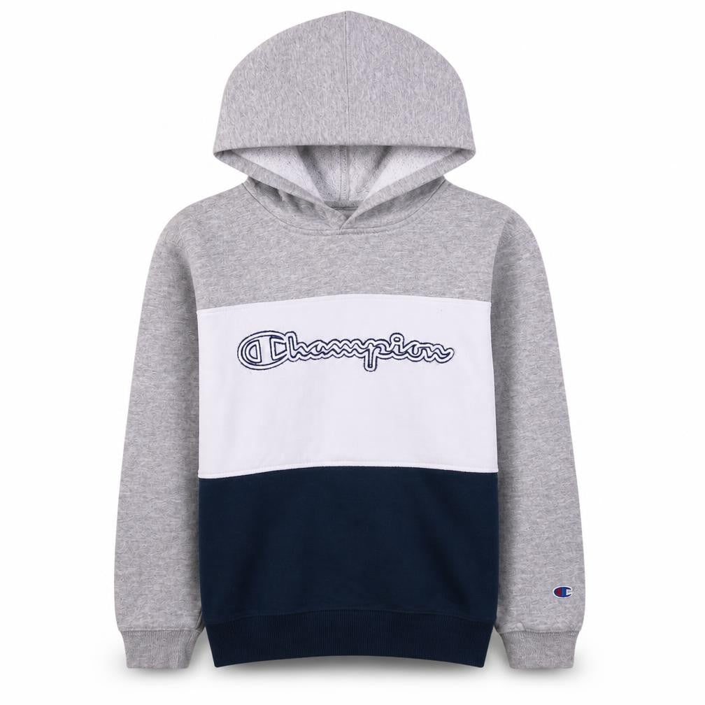 Champion Boys Grey Colourblock Pullover Hoodie Size L Cotton Blend