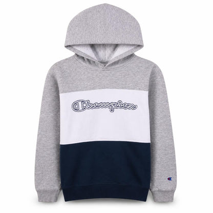 Champion Boys Grey Colourblock Pullover Hoodie Size L Cotton Blend