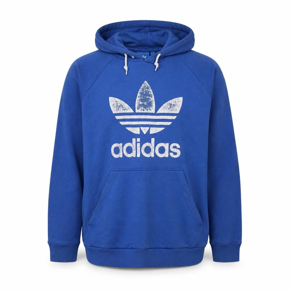 Front view of adidas Men Blue XL Pullover Hoodie with Trefoil Logo