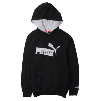 Puma Boys Black Pullover Hoodie L Logo Print Cotton Blend Sweatshirt