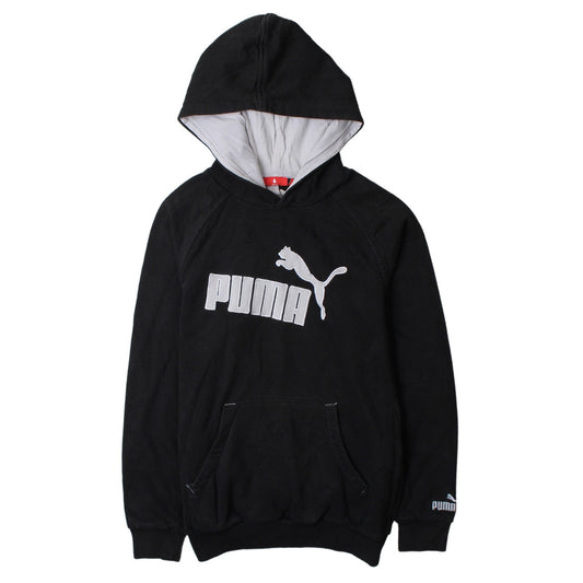 Puma Boys Black Pullover Hoodie L Logo Print Cotton Blend Sweatshirt