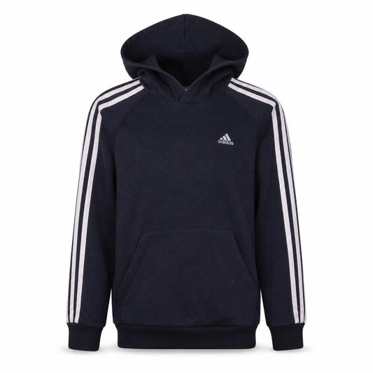 Front view of Adidas boys’ navy blue pullover hoodie l performance essentials