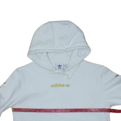 adidas Men's White Small Pullover Hoodie with Gold Logo