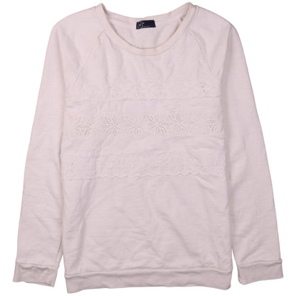 GAP Women Ivory Lace Panel Pullover Sweatshirt M