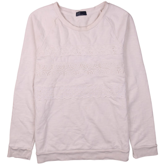 GAP Women Ivory Lace Panel Pullover Sweatshirt M