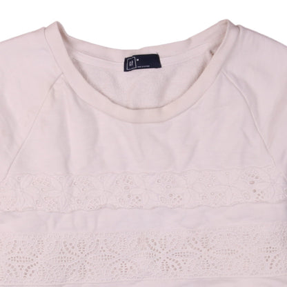 GAP Women Ivory Lace Panel Pullover Sweatshirt M