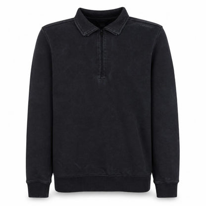 Front view of Calvin Klein Men's Black Small 1/4 Zip Collared Fleece Sweatshirt