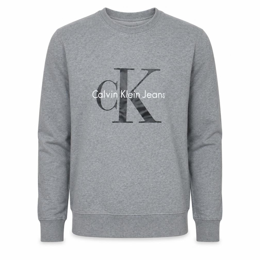 Front view of Calvin Klein Jeans Men's Grey Logo Crew Neck Sweatshirt M