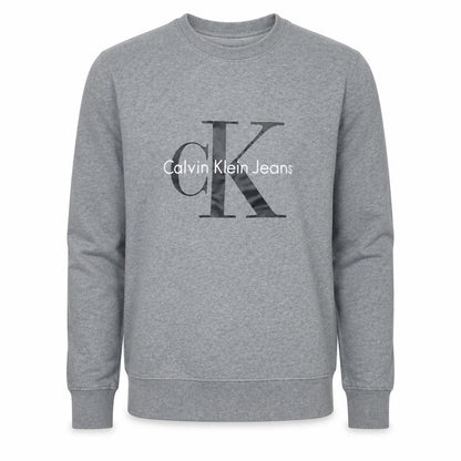 Front view of Calvin Klein Jeans Men's Grey Logo Crew Neck Sweatshirt M
