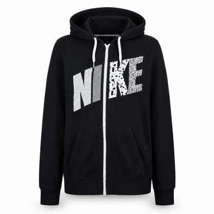 Front view of Nike women’s black full zip hoodie xl cotton blend graphic print