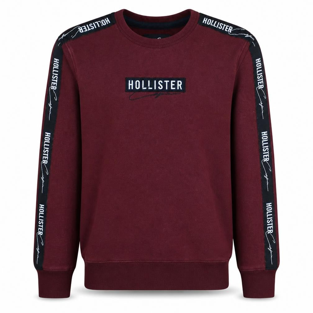 Front view of Hollister Men’s Red Crew Neck Logo Sweatshirt XS Fleece Pullover