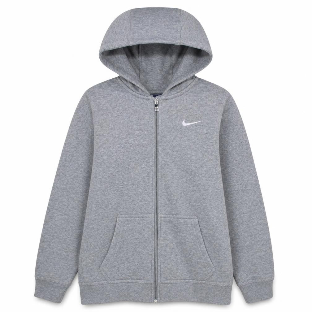 Front view of Nike boys’ grey full zip hoodie xl 13-15 years hooded sweatshirt