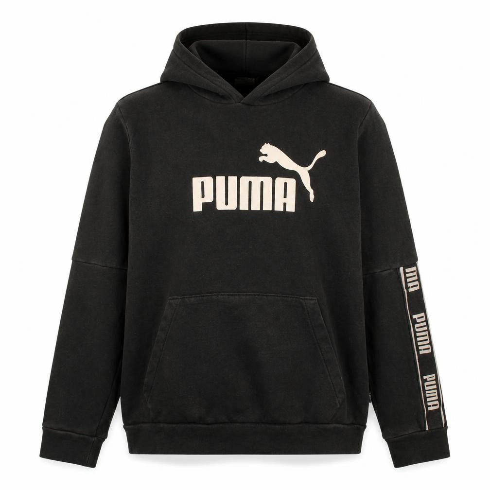 Puma Men Black Logo Pullover Hoodie Size L Fleece Sweatshirt