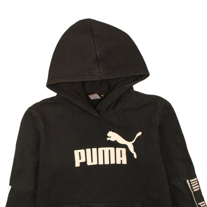 Puma Men Black Logo Pullover Hoodie Size L Fleece Sweatshirt